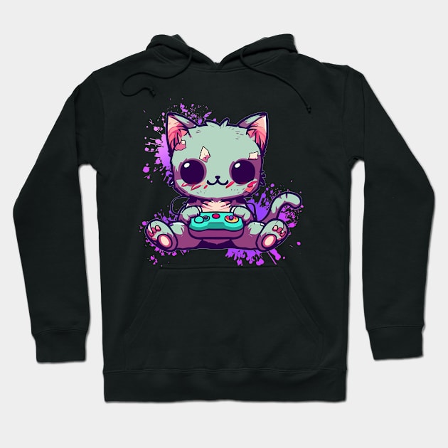 Zombie Cat Playing Hoodie by VectX
